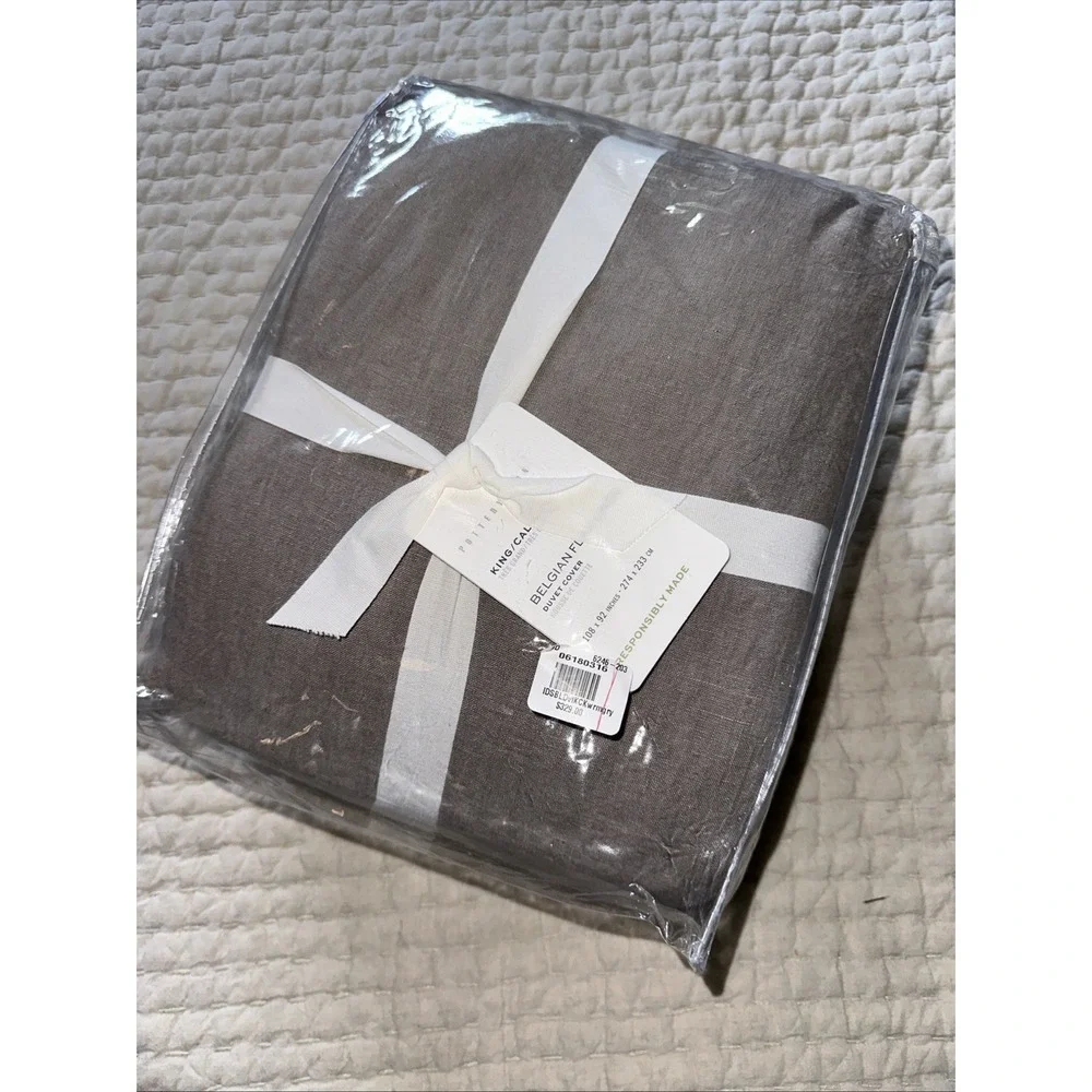 Pottery‎ Barn Belgian Flax Linen King Duvet Cover Warm Gray Greige Bedding NWT